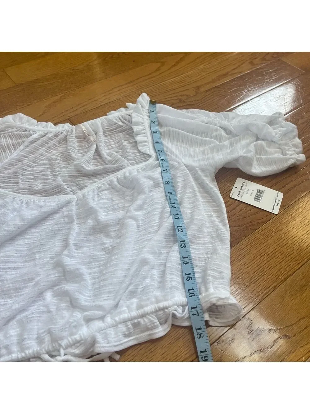 Free People Dorothy Top Cotton blend white puff shirt sleeves drawstring hem L
